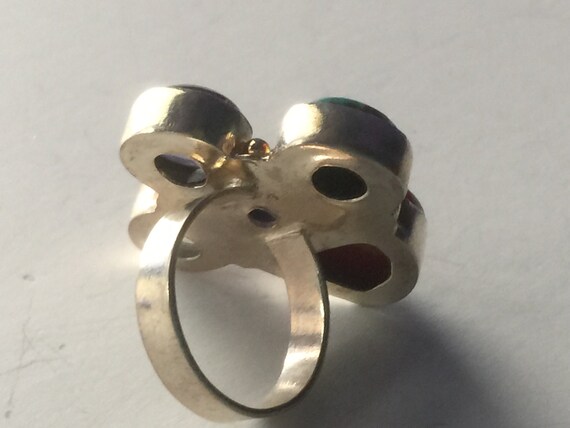 Multi-stone Ring - Silver Setting - Coral, Turquo… - image 5