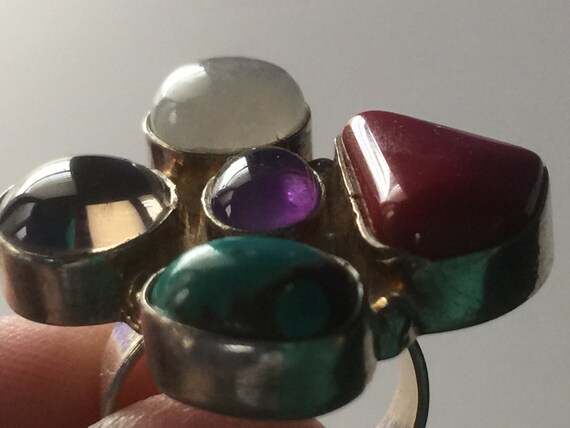 Multi-stone Ring - Silver Setting - Coral, Turquo… - image 4