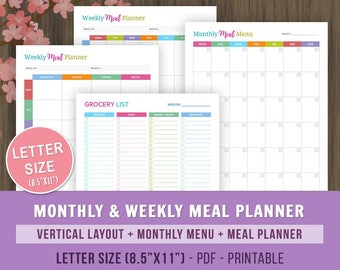 weekly meal planner printable meal planning calendar etsy calendar for meal planning