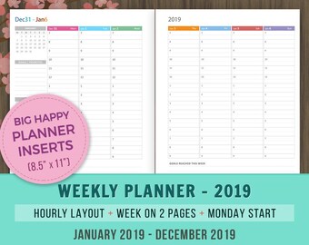 happy planner inserts weekly hourly planner 2019 inserts etsy week hourly planner