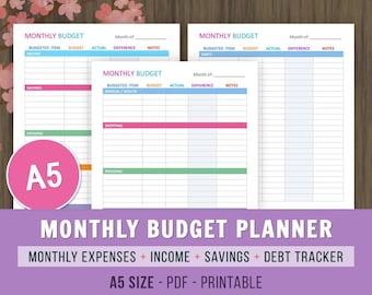 personal size monthly expense tracker inserts finance etsy