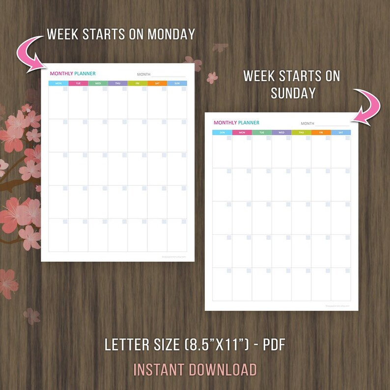 Monthly Planner Undated, Monthly Calendar Template, Planner Inserts, Monthly Agenda, Undated