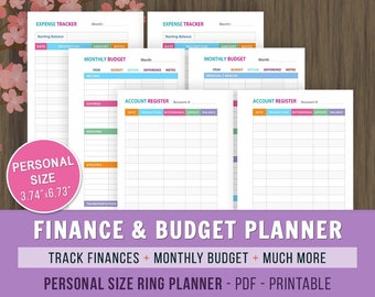 Personal Monthly Budget Planner, Printable Inserts, Family Budget Planner, Finance Printable, Monthly Finances Tracker, Personal Size, pdf