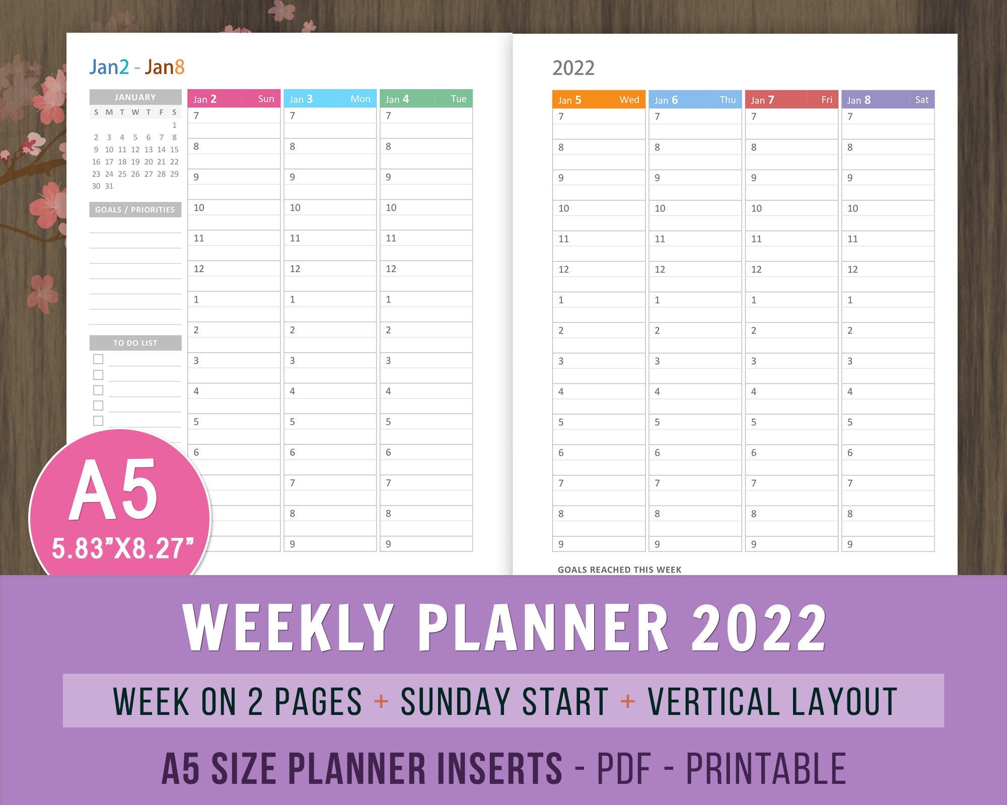 A5 Weekly Vertical Planner 2022 Hourly Weekly Planner | Etsy