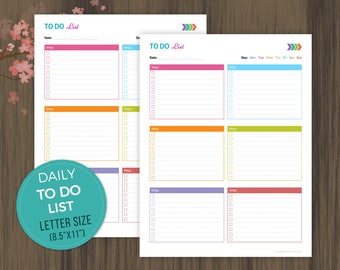 To Do List Printable, Todo Planner, To Do List Notebook, Daily Checklist, Daily ToDo, Daily Planner, Daily Schedule, Letter Size, 8.5"x11"