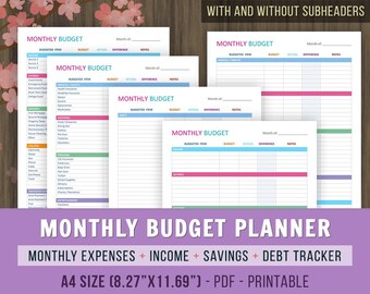 A4 Monthly Budget Planner, Monthly Budget Printables, A4 Family Budget Planner, Finance Printable, Monthly Finances Tracker, A4, 8.27x11.69