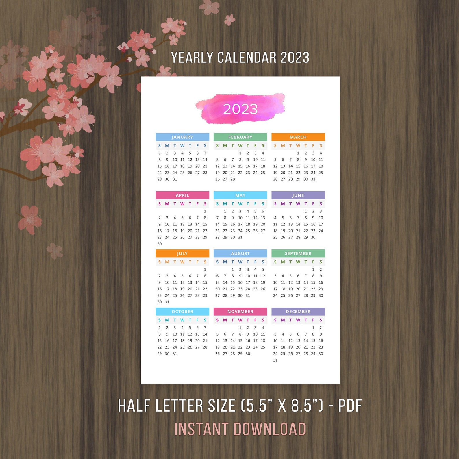 Printable Calendar 2023 2024 Desktop Calendar Yearly Wall - Etsy Polska