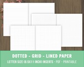 Dotted, Grid and Lined Paper Printable, Letter Size Planner Inserts, Bullet Journal, Dot Grid, Line Paper, Graph Paper, 8.5x11, pdf