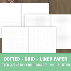 Dotted, Grid and Lined Paper Printable, Letter Size Planner Inserts, Bullet Journal, Dot Grid, Line Paper, Graph Paper, 8.5x11, pdf