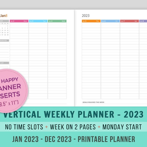 Week on 2 Pages Vertical for Classic Happy Planner Printable - Etsy