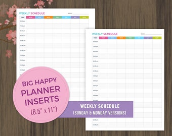 Big Happy Planner Inserts, Weekly Schedule Planner, Weekly Planner Inserts, MAMBI Inserts, Weekly Planner, Day Organizer, Printable Planner