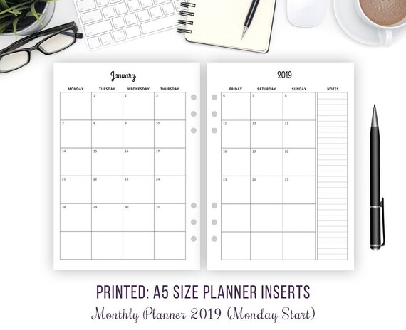 printed a5 monthly planner