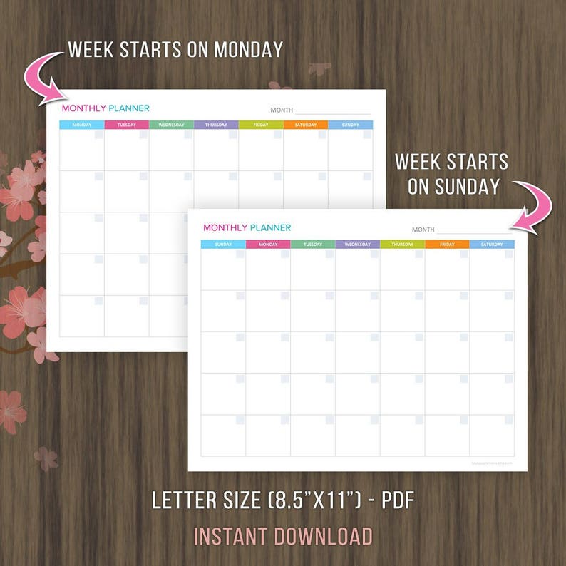 Monthly Planner Undated, Monthly Calendar Template, Planner Inserts, Monthly Agenda, Undated