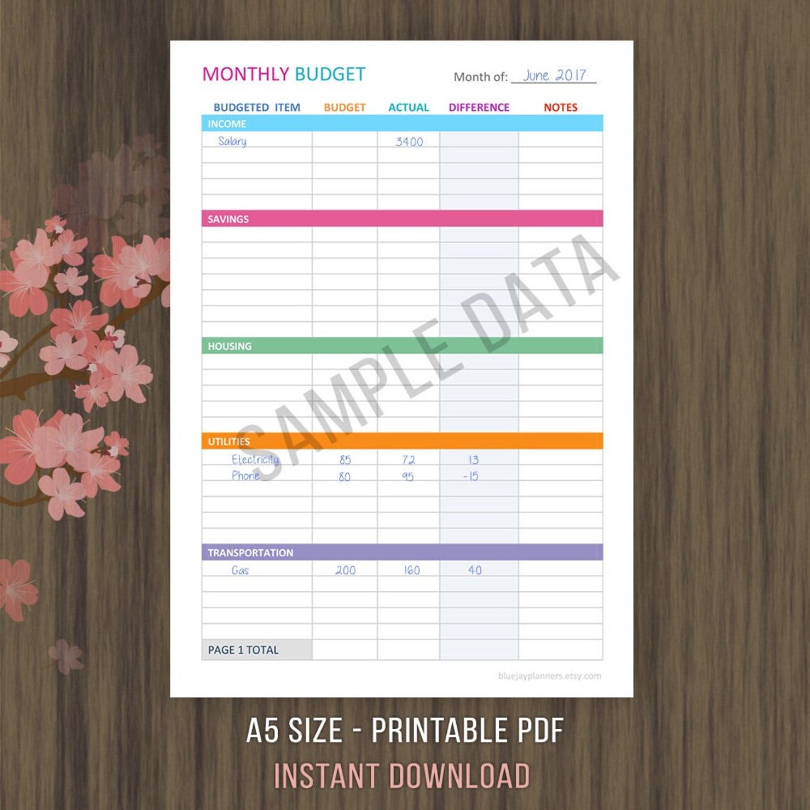A5 Monthly Budget Planner, Monthly Budget Printables, Family Budget ...