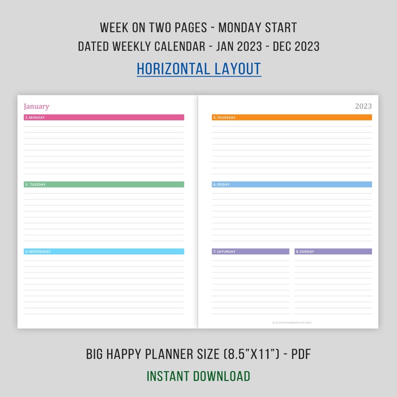 Weekly Planner 2023 Inserts Printable Big Happy Planner Etsy