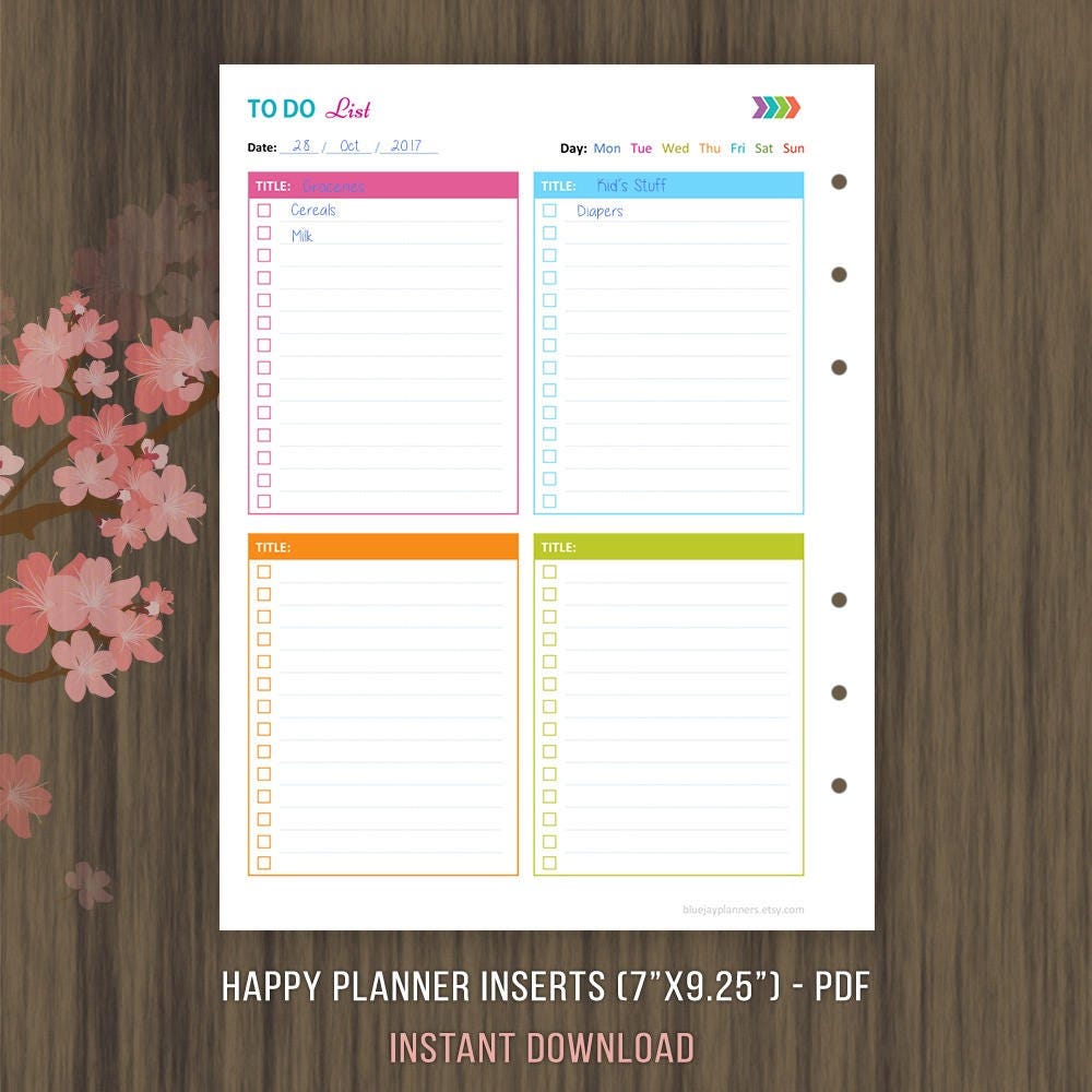 Happy Planner Inserts, to Do List Printable, Todo Planner, Daily to Do ...