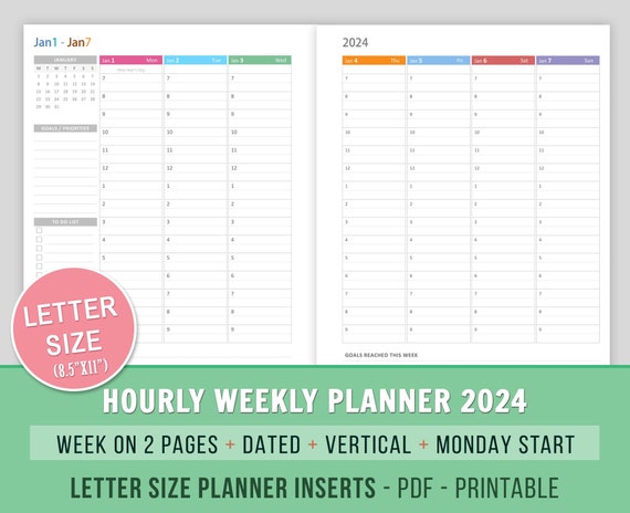 2024 Dated Planner Inserts, Horizontal Weekly, Monday Start