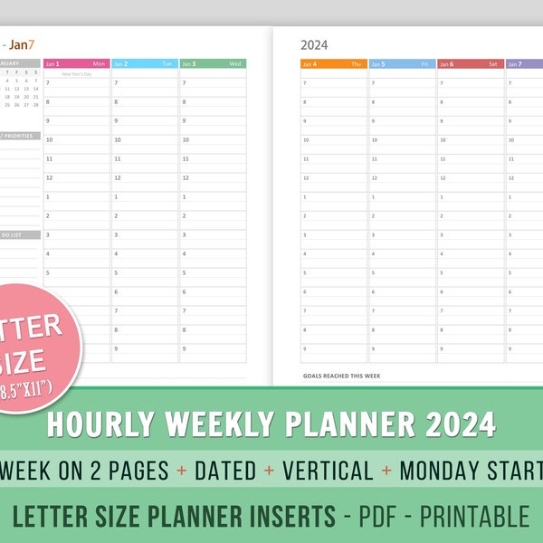 2024 Hourly Calendar Etsy