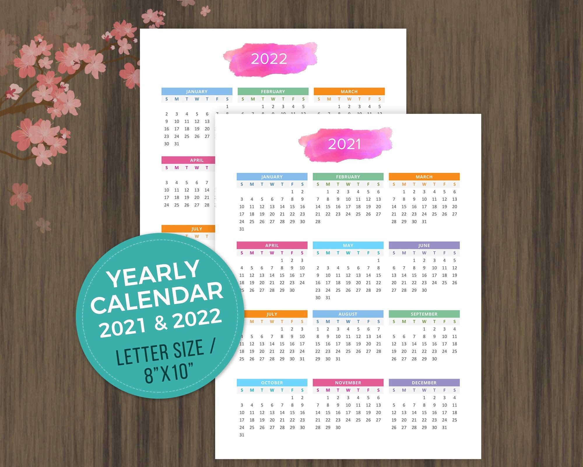 4 Year Calendar 2022 To 2021 Printable Planner Printable Calendar 2021 2022 Desktop Calendar Wall | Etsy Singapore