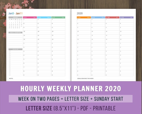 Hourly Weekly Planner Inserts Printable Weekly Agenda Etsy
