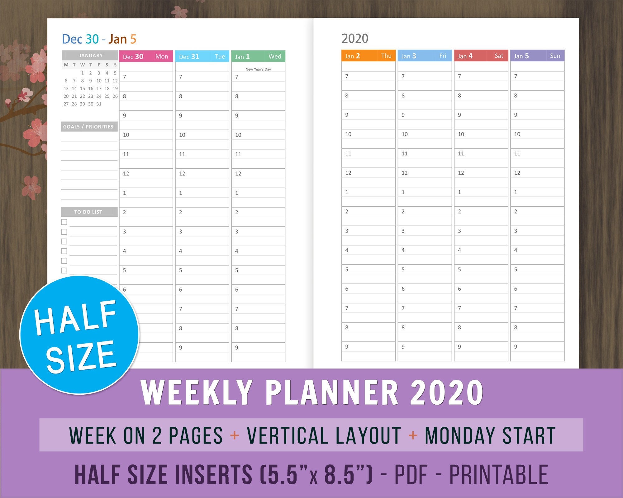 Weekly Planner 2020 Inserts WO2P Printable Week On 2 Pages Etsy Weekly Planner 2020 Inserts WO2P Printable Week On 2 Pages Etsy