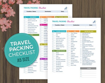 A5 Travel Planner Checklist, Vacation Organizer, Holiday Packing Checklist, Printable Travel List, Travel Organizer, A5, pdf