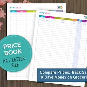 Preise vergleichen, Verkäufe verfolgen, Geld beim Einkaufen sparen, Preisbuch zum Ausdrucken, Preisvergleich, Preis vergleichen, Budgetierung, Lebensmittel, Geld sparen