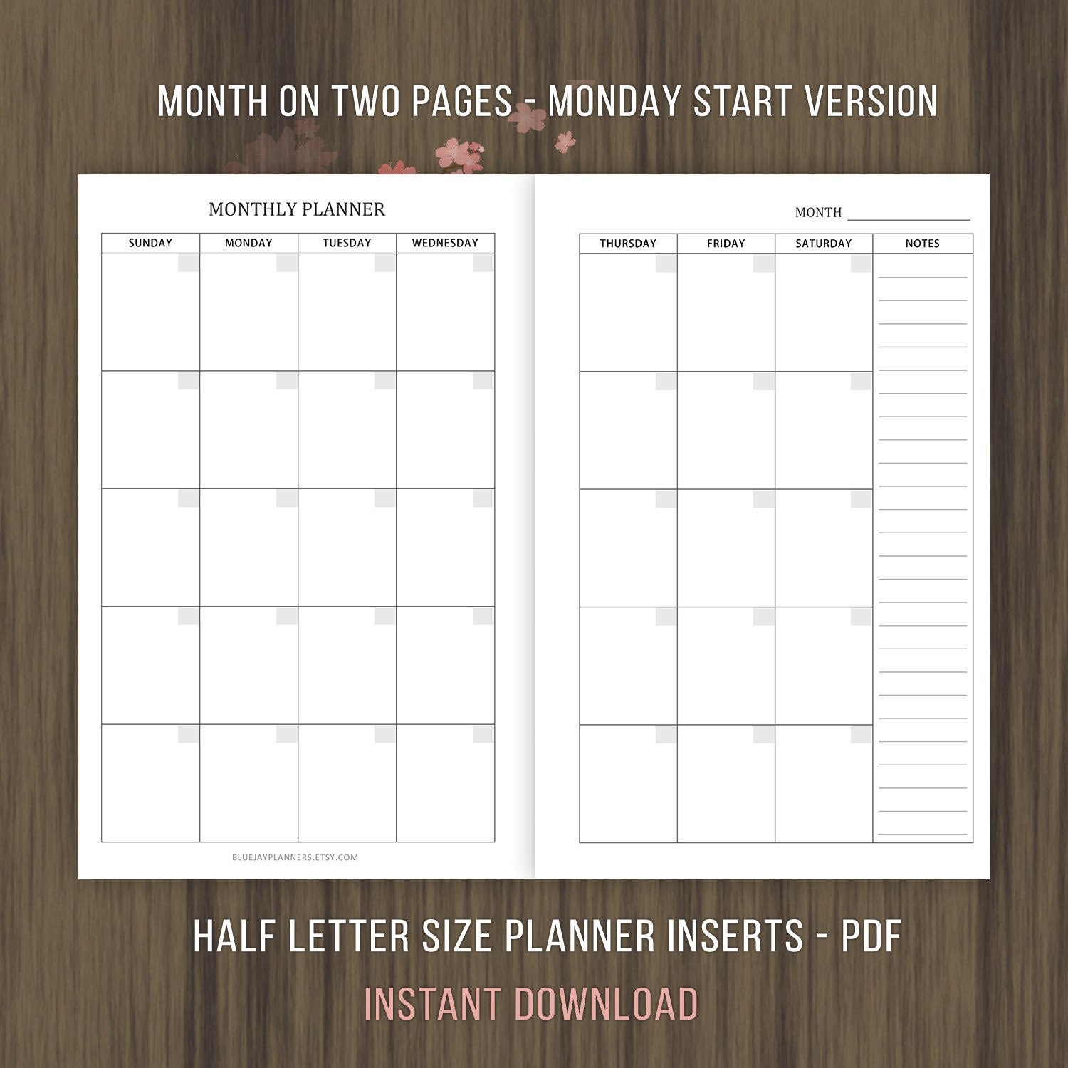 Monthly Planner Inserts Undated Calendar Printable Planner - Etsy