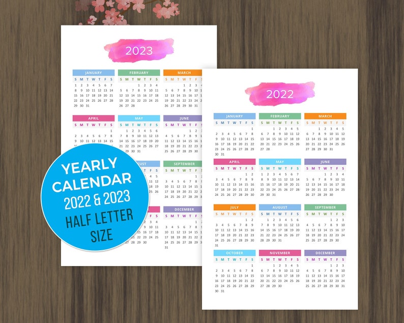 Printable Calendar 2022 2023 Desktop Calendar Yearly Wall Etsy