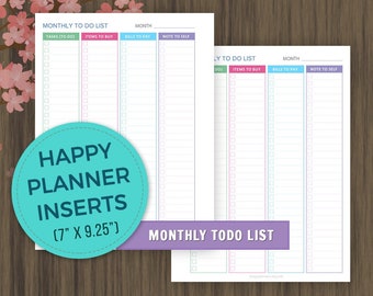 Happy Planner Pages, Monthly To Do List Printable, Todo Planner, To Do List Notebook, Monthly Checklist, Monthly Planner, Monthly Schedule