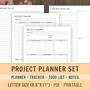 Project Planner Inserts, Project Tracker, Planner Printable, Projects  To Do List, Notes, Letter Size, pdf, 8.5x11, Business Planner