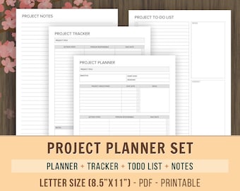Project Planner Inserts, Project Tracker, Planner Printable, Projects  To Do List, Notes, Letter Size, pdf, 8.5x11, Business Planner