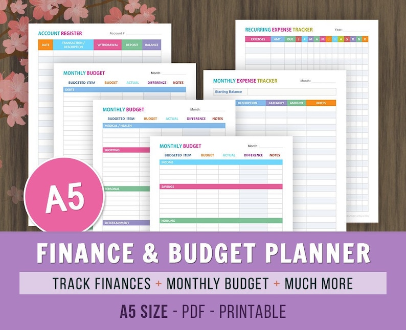 A5 Finance and Budget Planner, Printable Financial Planner, Expense ...