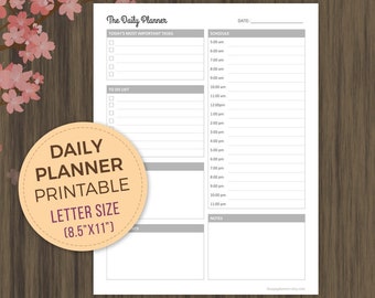 Daily Planner Printable Inserts, Everyday Organizer, Planner Printable, Daily Organizer, Weekly Planner, Letter Size, Daily Schedule, pdf