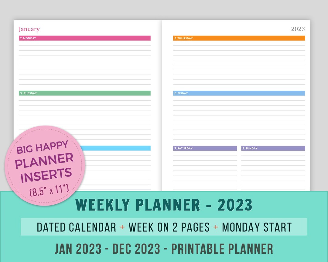 Weekly Planner 2023 Inserts Printable Big Happy Planner - Etsy Israel