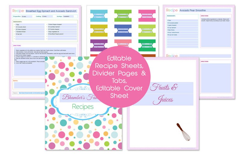 Editable Recipe Book Binder Letter Size Planner Pages Cook Etsy