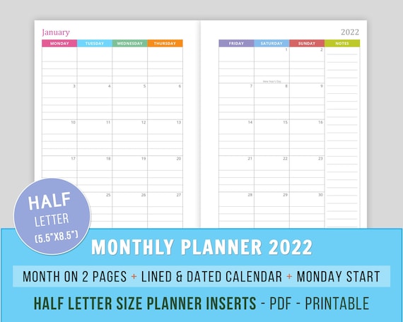 lined and dated monthly calendar 2022 mo2p inserts planner etsy ireland