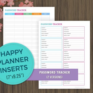 Happy Planner Inserts, Password Tracker Printable, Password Log Book ...