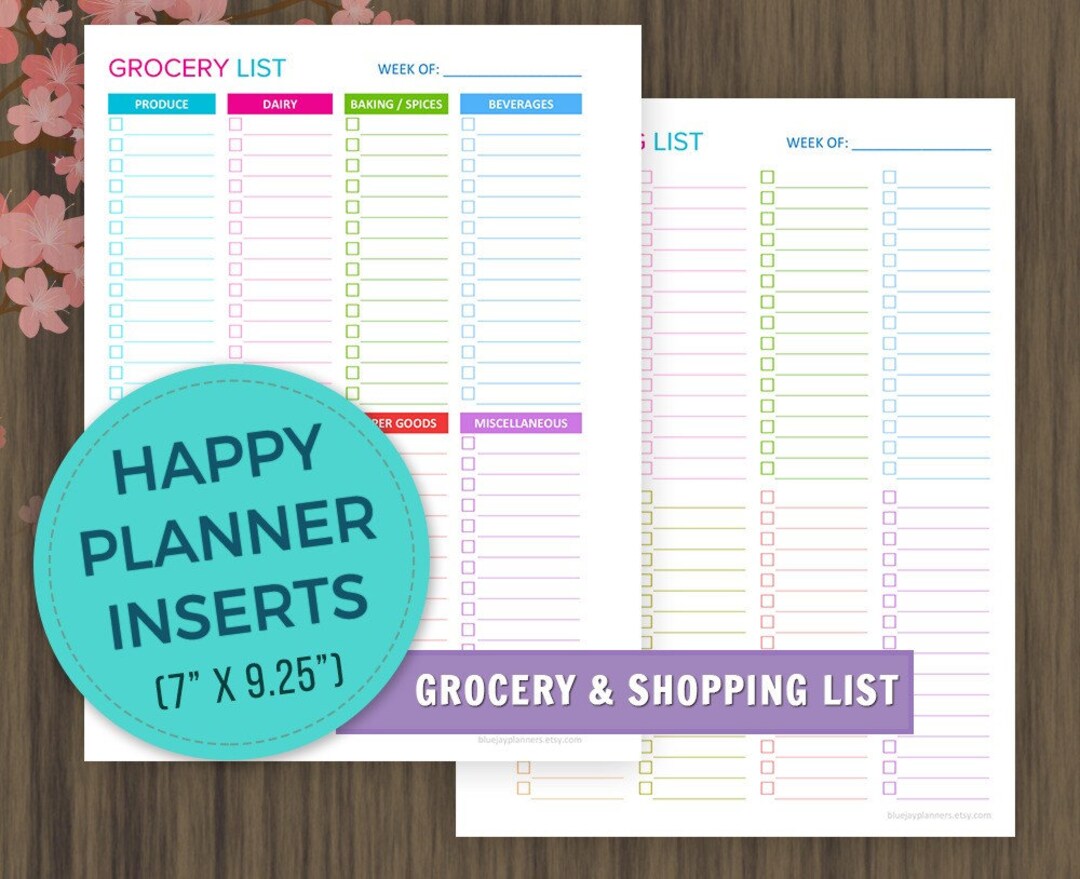 Happy Planner Inserts, Shopping List, Grocery List Printable, Grocery ...