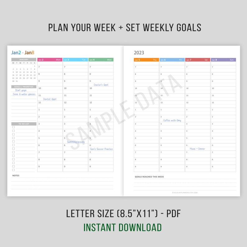 Hourly Weekly Planner 2023 Inserts Printable Weekly Agenda Etsy UK