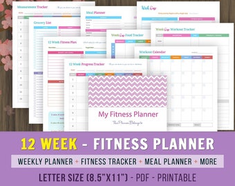 12 Week Fitness Planner, Fitness Journal, Weight Loss Journal, Fitness Tracker, Weight Loss Planner, Fitness Planner Printable, 8.5x11