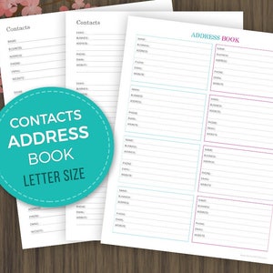 Contact Page Printable, Address Book Pages, Filofax Inserts, Planner Pages, Phone Numbers, Business Contacts, Letter Size, 8.5&quot;x11&quot;, pdf