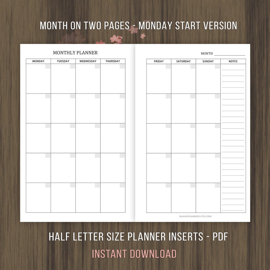 Monthly Planner Inserts Undated Calendar Printable Planner - Etsy