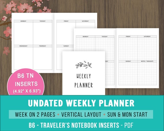 B6 Weekly Printable Weekly Undated B6 Refill B6 Inserts B6 Weekly ...