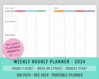 2024 Big Happy Planner Inserts, Weekly Hourly Planner, Printable, Daily Hourly Layout, Weekly Organizer, wo2p, MAMBI Inserts