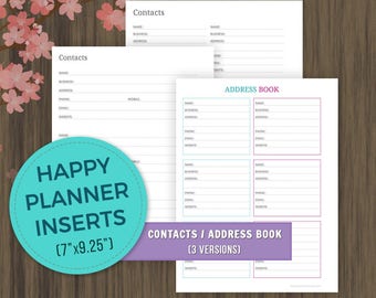Happy Planner Inserts, Contact Page Printable, Address Book Pages, MAMBI, Happy Planner Pages, Classic Happy Planner, Discbound Planner