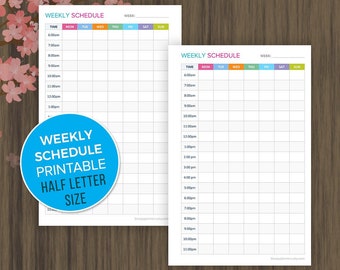 Weekly Schedule Planner, Weekly Planner Inserts, Weekly Agenda, Weekly Planner, Weekly Organizer, Half Letter Size, Printable, 5.5x8.5