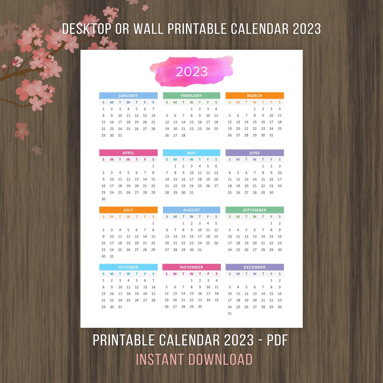 Planner Printable Calendar 2023 2024 Desktop Calendar Wall Etsy Canada