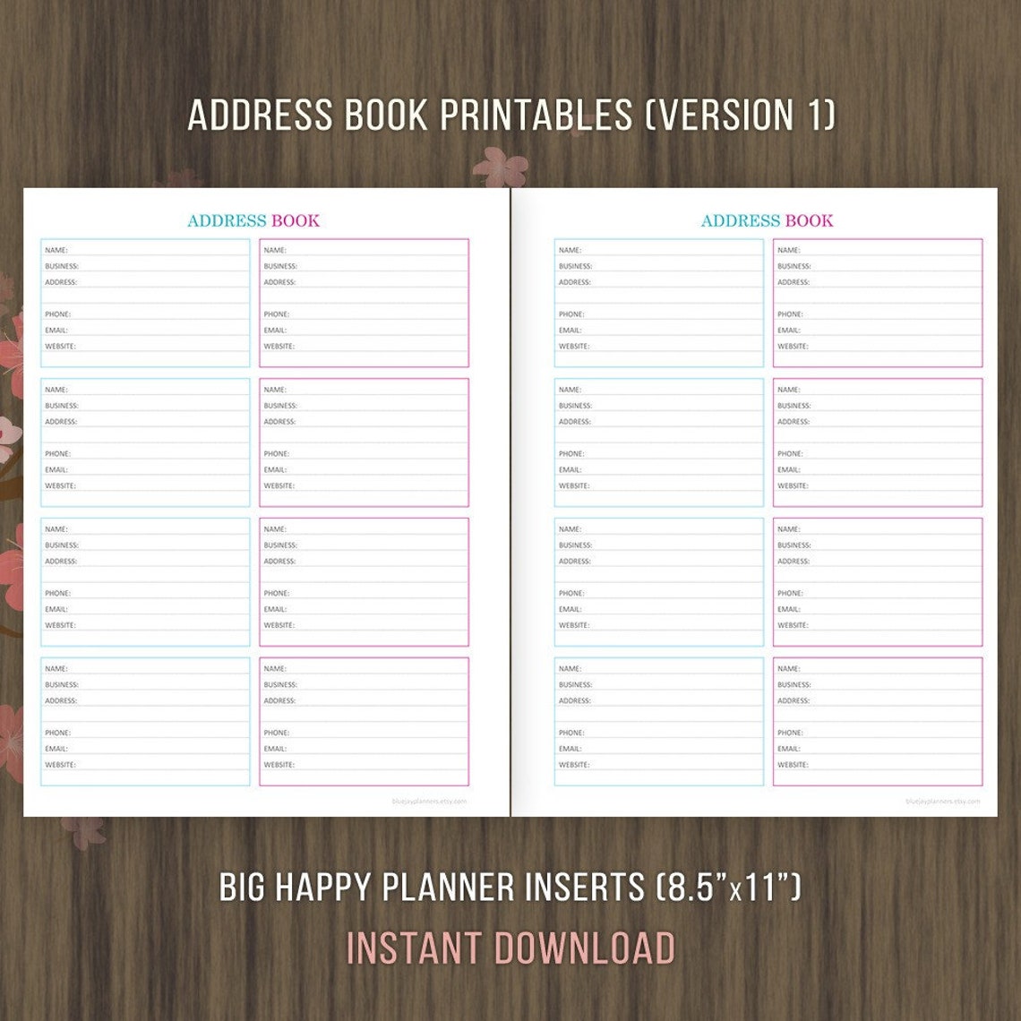 Big Happy Planner Inserts Contact Page Printable Address - Etsy