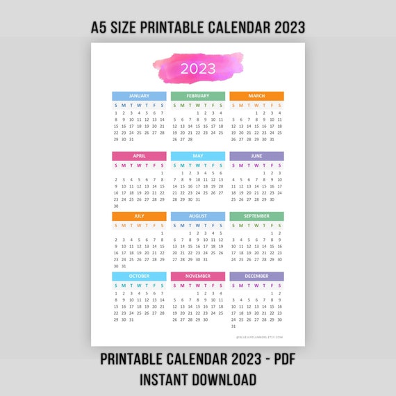 Uf 2023 19 Calendar A5 Printable Calendar 2022 2023 Desktop Calendar Landscape | Etsy Australia